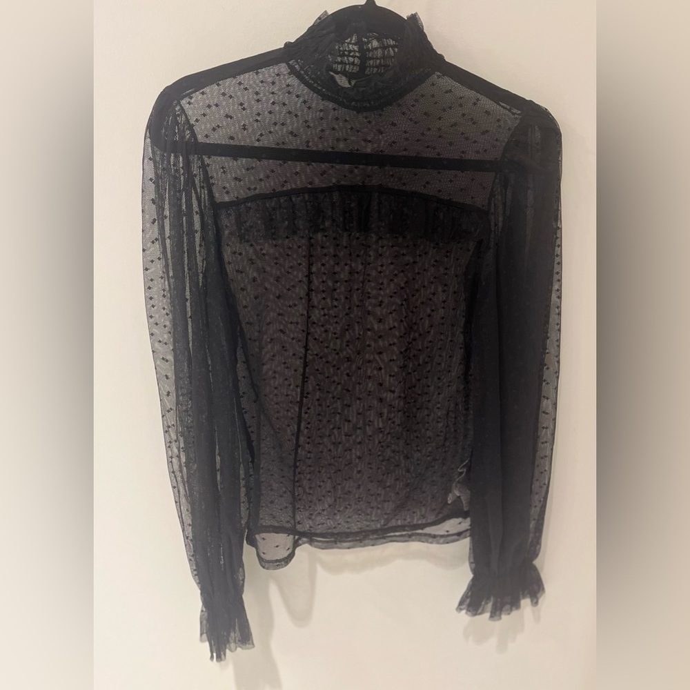 Forever 21 Sheer Black Polka Dot Blouse Size Large